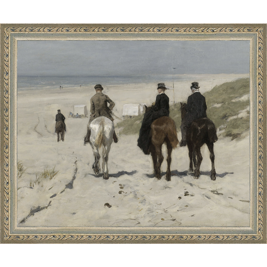 SA017-BEACH SCENE Hand framed in an ornate dark silver frame. Finished Size: W 11.25 in x H 9.25 in
