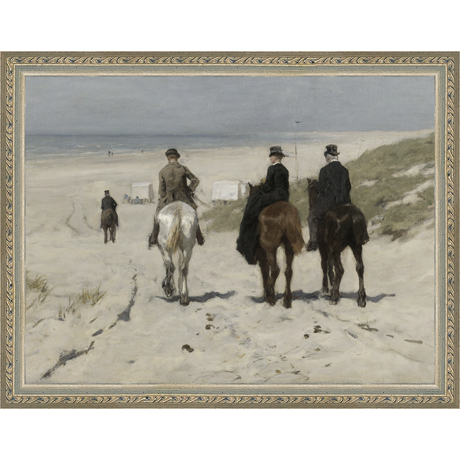 SA017-BEACH SCENE Hand framed in an ornate dark silver frame. Finished Size: W 13.25 in x H 10.25 in