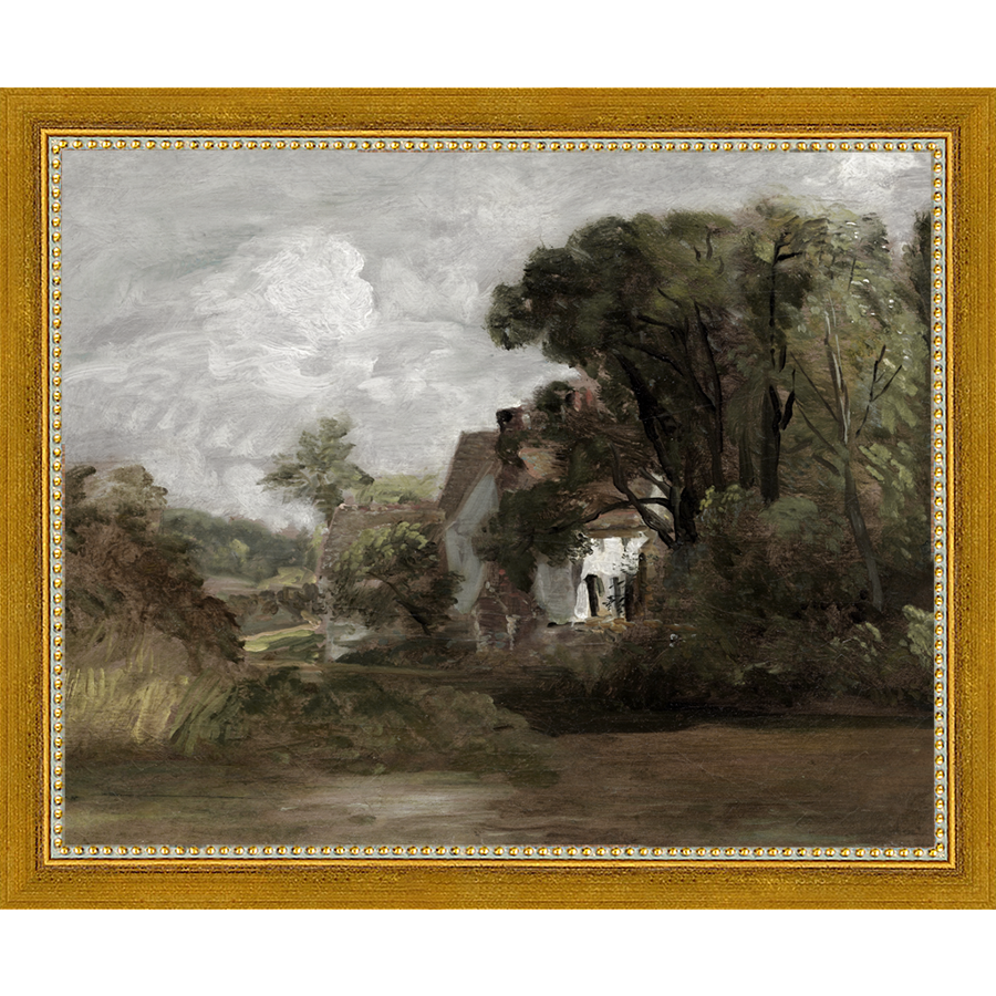 SA020-THE HIDDEN HOUSE Hand framed in a transitional gold frame. Finished Size: W 11.25 in x H 9.25 in