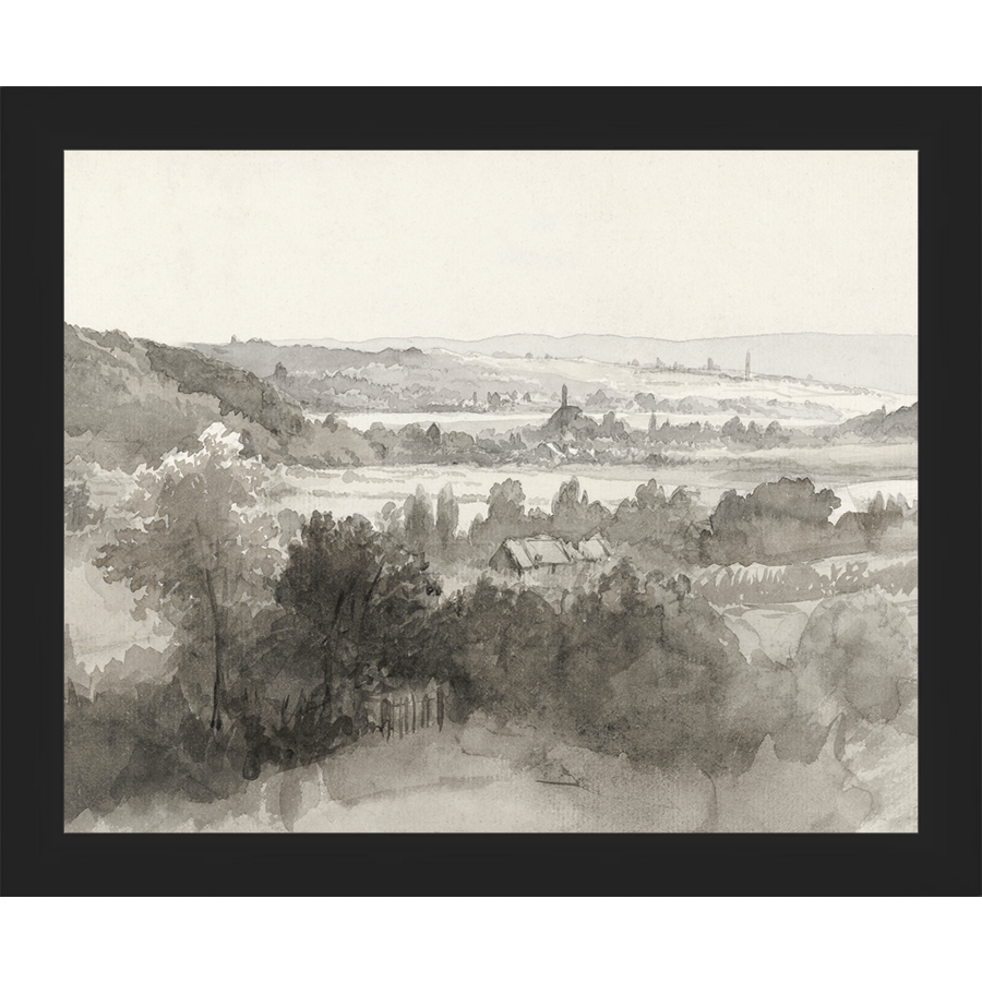 SA022-VILLAGE LANDSCAPE Hand framed in a matte black frame. Finished Size: W 11.25 in x H 9.25 in