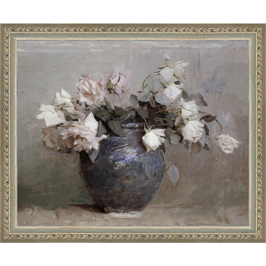 SA024-HEIRLOOM ROSES Hand framed in an ornate dark silver frame. Finished Size: W 11.25 in x H 9.25 in