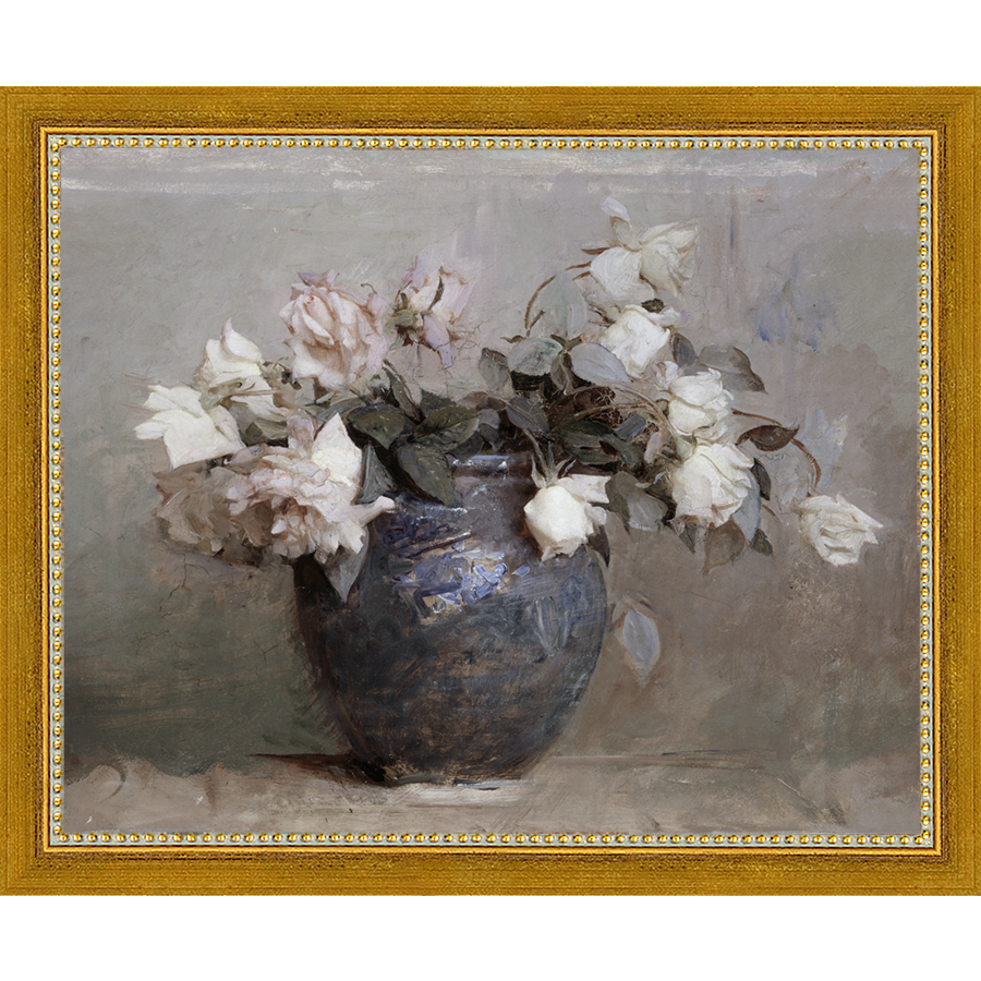 SA024-HEIRLOOM ROSES Hand framed in a transitional gold frame. Finished Size: W 11.25 in x H 9.25 in