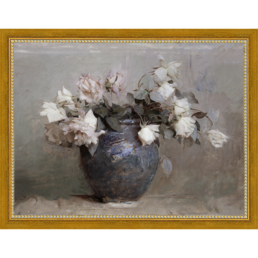 SA024-HEIRLOOM ROSES Hand framed in a transitional gold frame. Finished Size: W 13.25 in x H 10.25 in