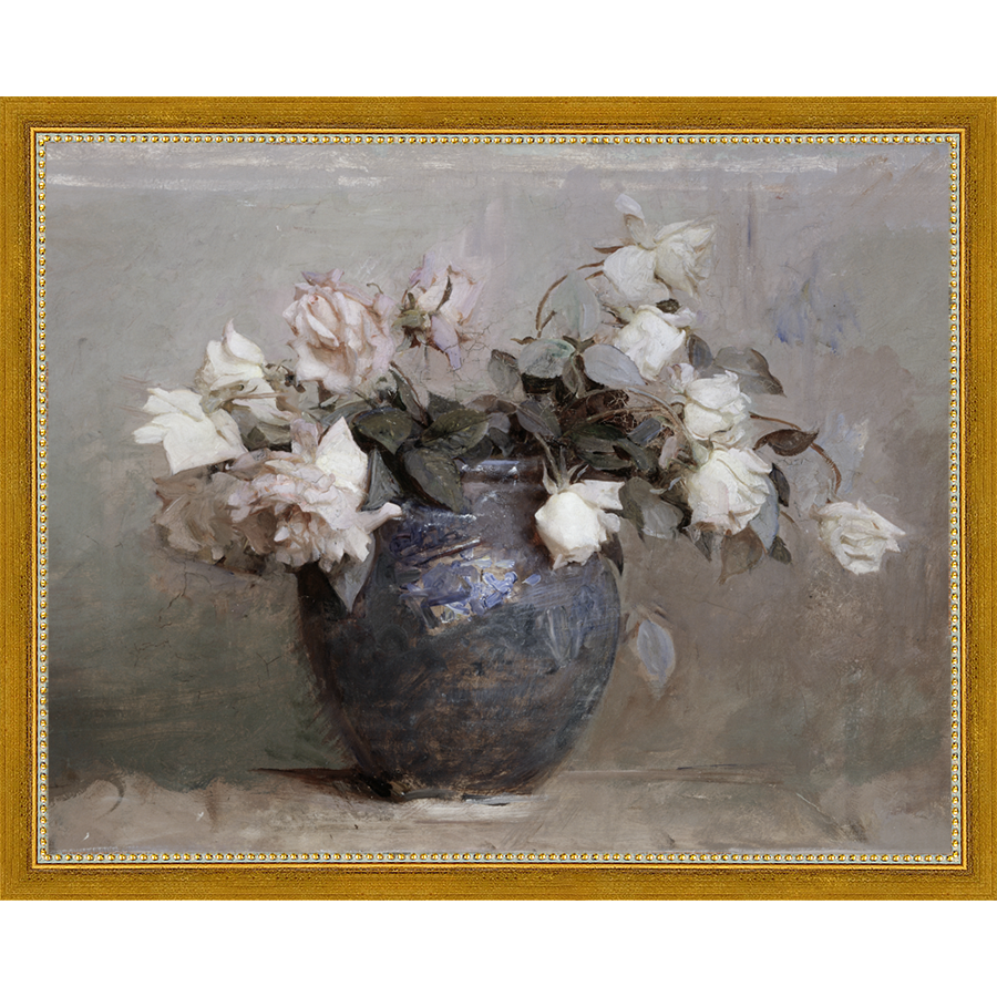 SA024-HEIRLOOM ROSES Hand framed in a transitional gold frame. Finished Size: W 15.25 in x H 12.25 in