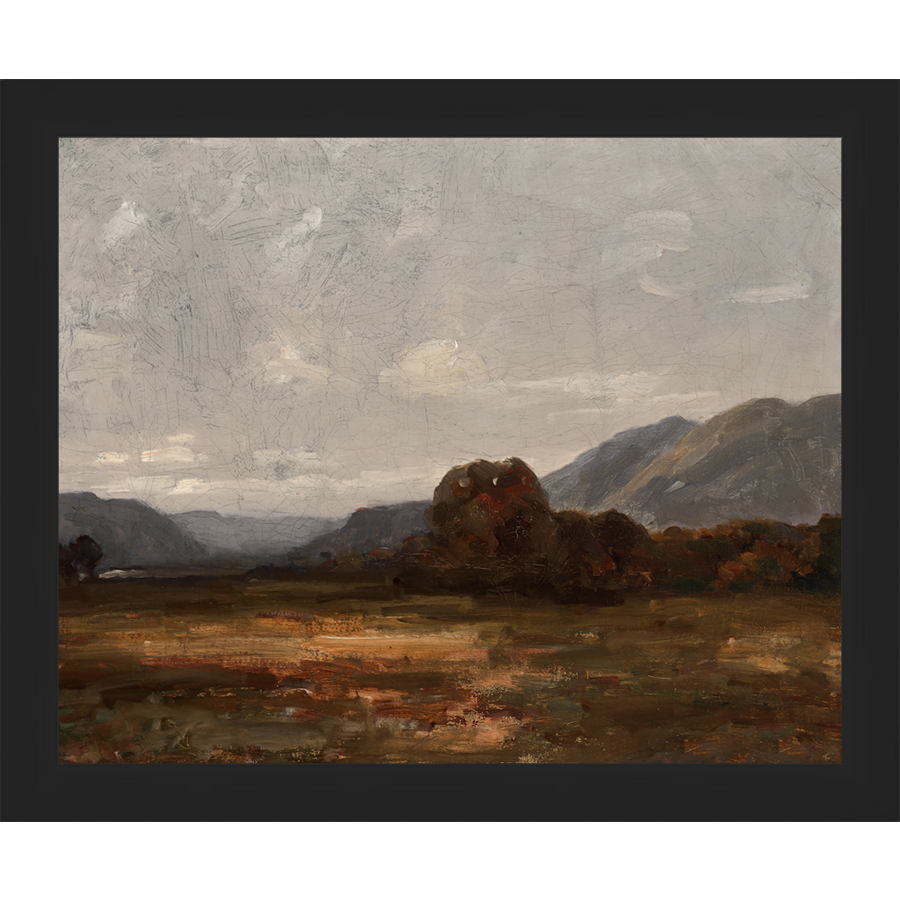 SA025-SCAB LANDS Hand framed in a matte black frame. Finished Size: W 11.25 in x H 9.25 in