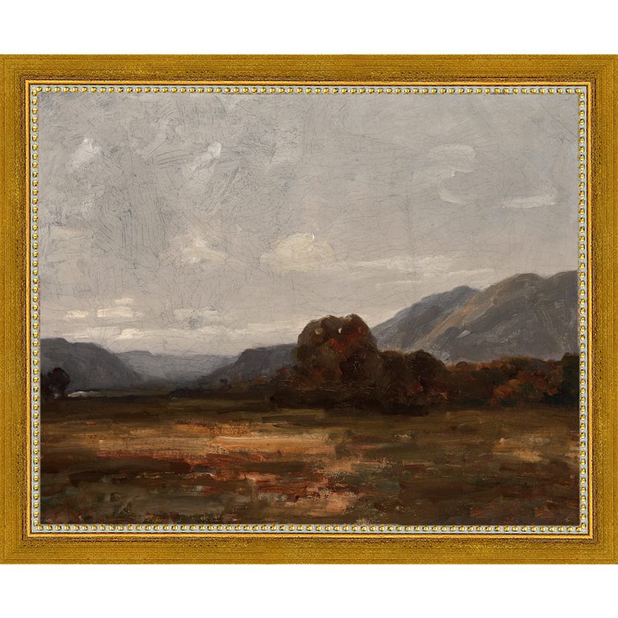 SA025-SCAB LANDS Hand framed in a transitional gold frame. Finished Size: W 11.25 in x H 9.25 in