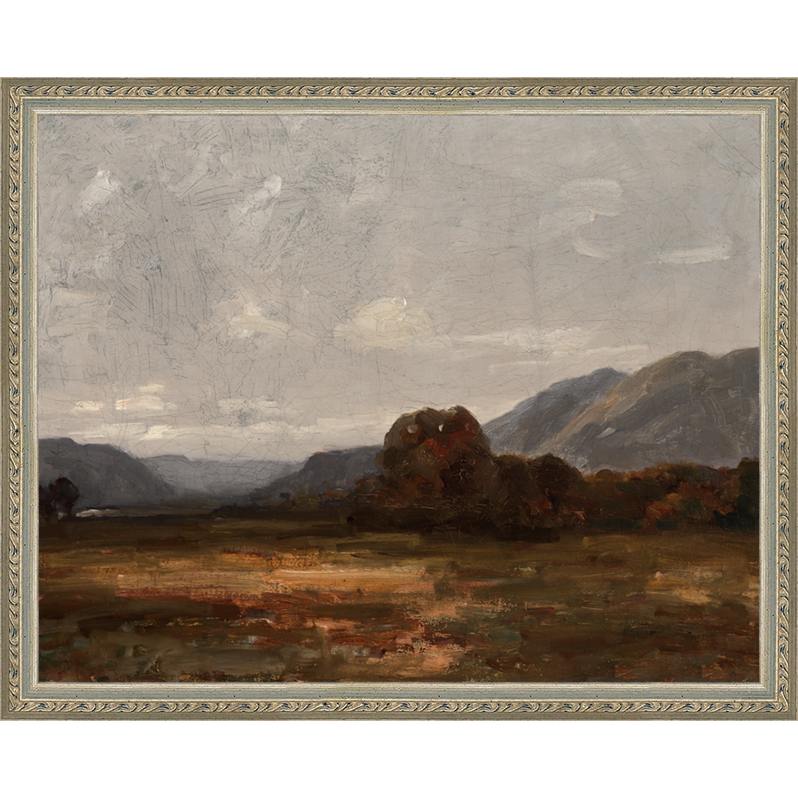 SA025-SCAB LANDS Hand framed in an ornate dark silver frame. Finished Size: W 15.25 in x H 12.25 in