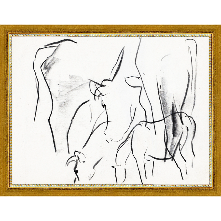 SA027-COWS Hand framed in a transitional gold frame. Finished Size: W 13.25 in x H 10.25 in