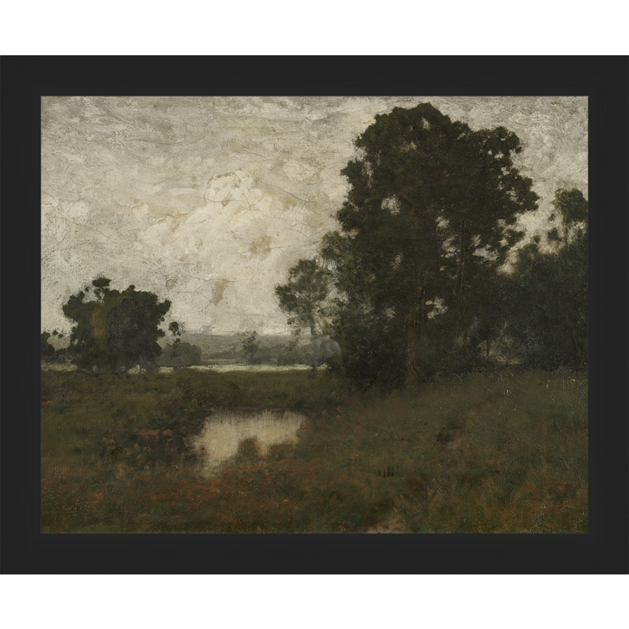 SA028-BREAK IN THE TREES Hand framed in a matte black frame. Finished Size: W 11.25 in x H 9.25 in