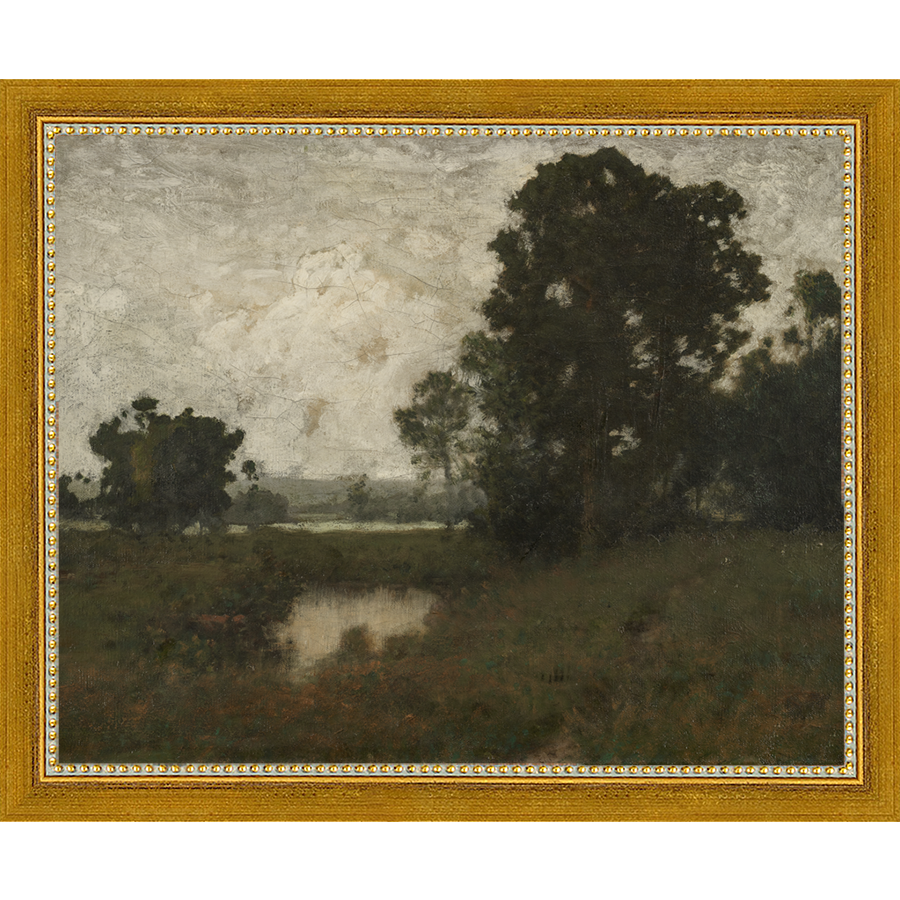 SA028-BREAK IN THE TREES Hand framed in a transitional gold frame. Finished Size: W 11.25 in x H 9.25 in