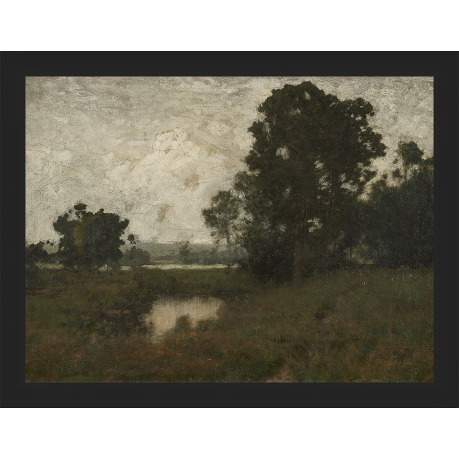 SA028-BREAK IN THE TREES Hand framed in a matte black frame. Finished Size: W 13.25 in x H 10.25 in