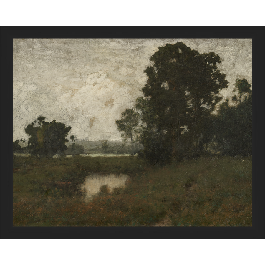 SA028-BREAK IN THE TREES Hand framed in a matte black frame. Finished Size: W 15.25 in x H 12.25 in