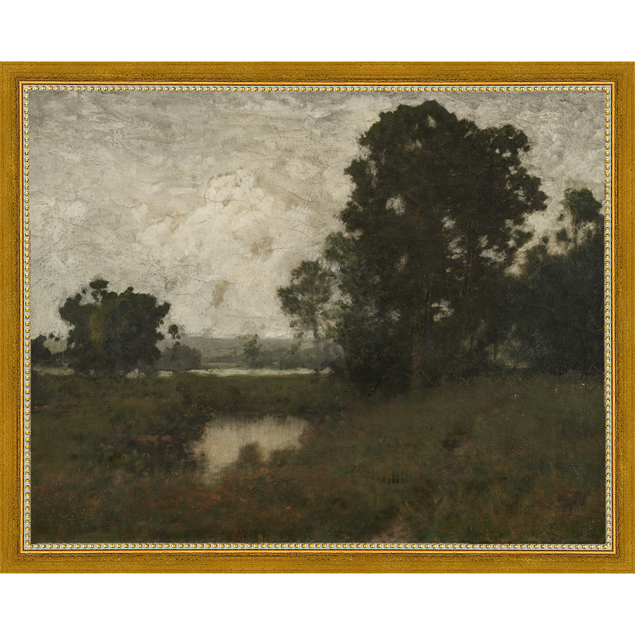 SA028-BREAK IN THE TREES Hand framed in a transitional gold frame. Finished Size: W 15.25 in x H 12.25 in