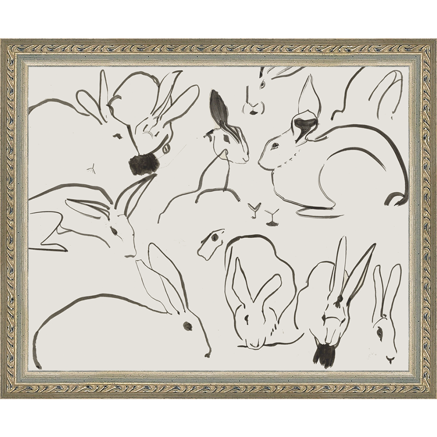 SA029-RABBITS II Hand framed in an ornate dark silver frame. Finished Size: W 11.25 in x H 9.25 in