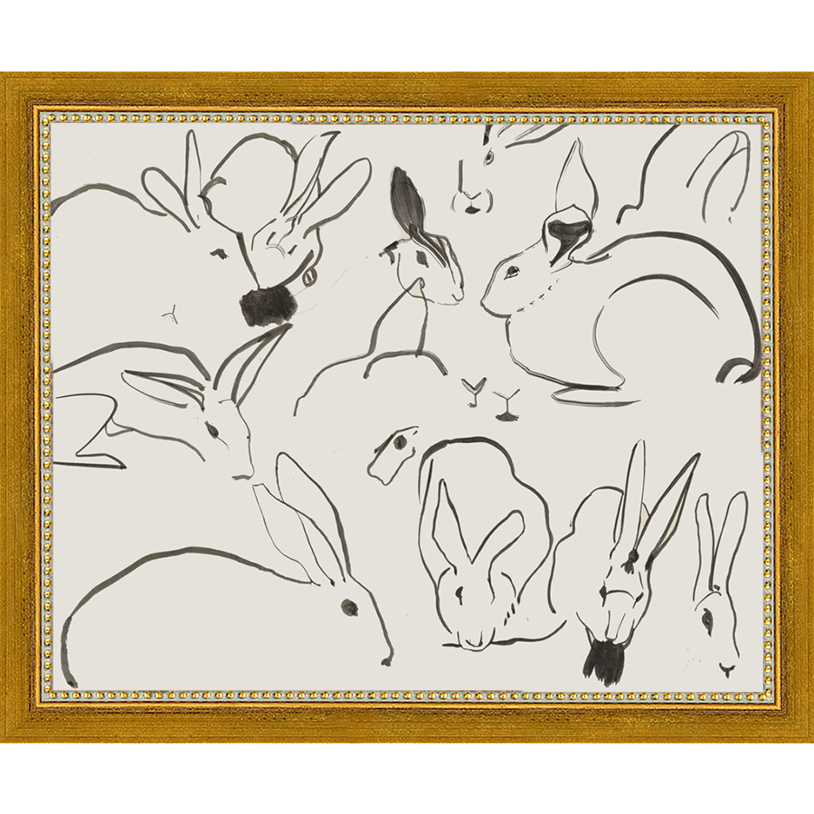 SA029-RABBITS II Hand framed in a transitional gold frame. Finished Size: W 11.25 in x H 9.25 in