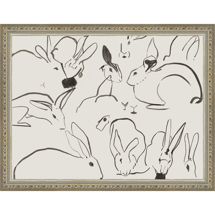 SA029-RABBITS II Hand framed in an ornate dark silver frame. Finished Size: W 13.25 in x H 10.25 in