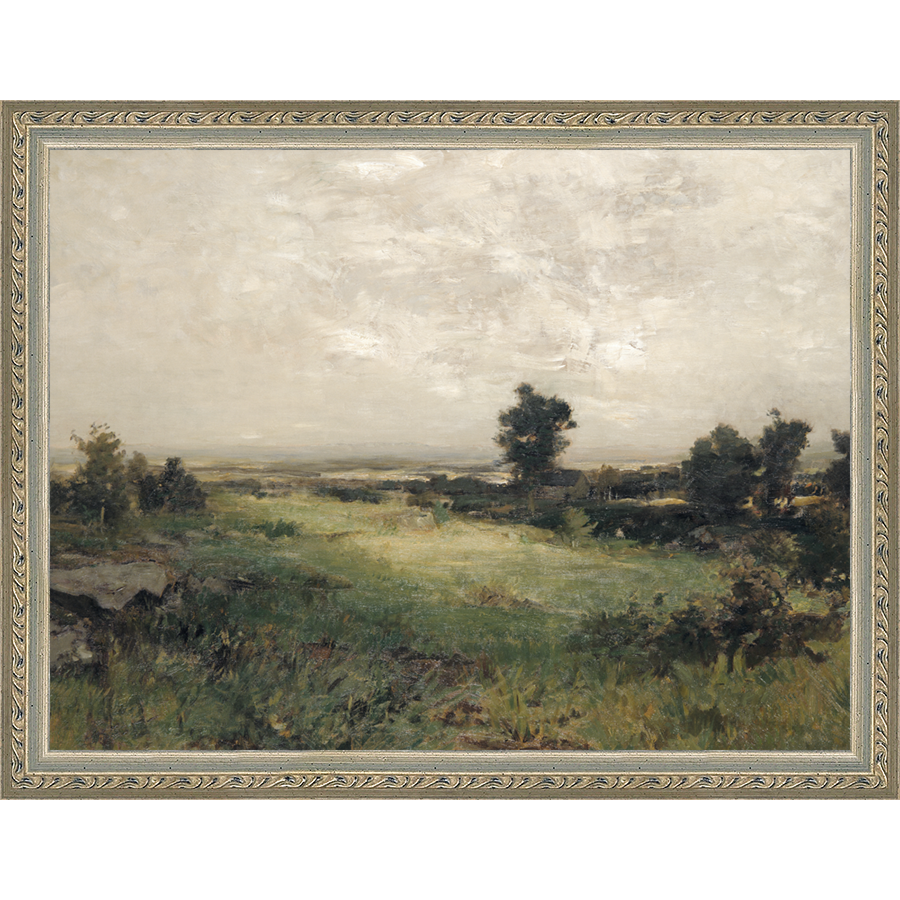 SA031-VIEW OF THE VALLEY Hand framed in an ornate dark silver frame. Finished Size: W 13.25 in x H 10.25 in
