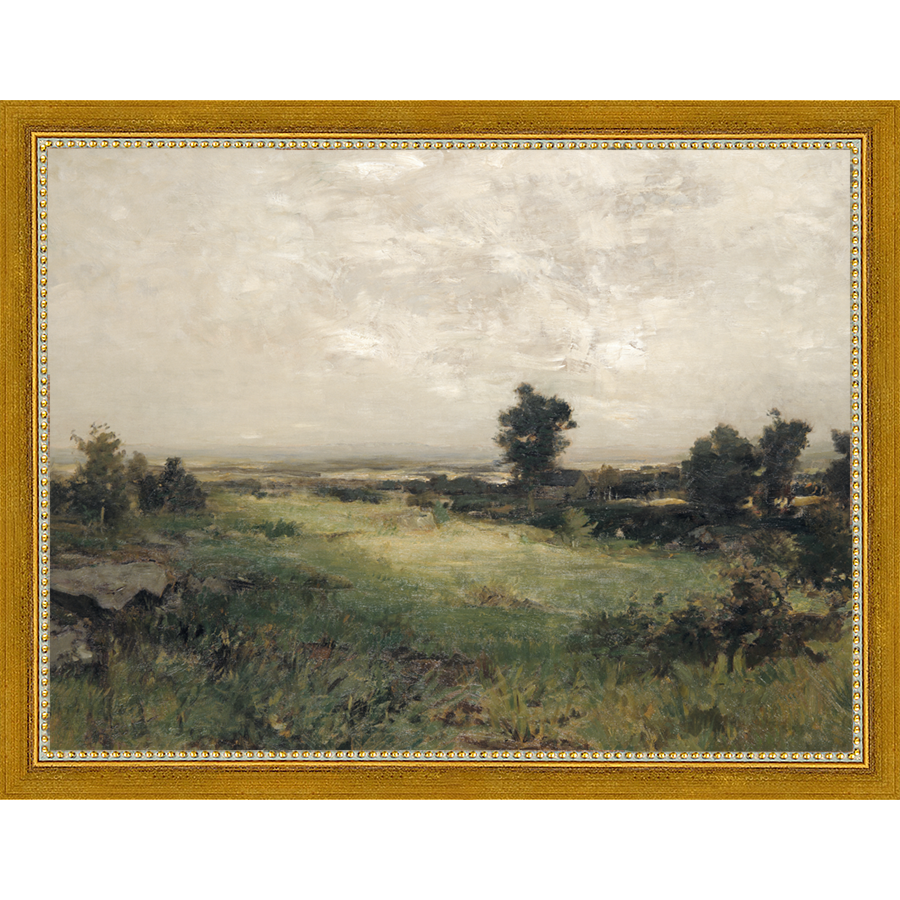 SA031-VIEW OF THE VALLEY Hand framed in a transitional gold frame. Finished Size: W 13.25 in x H 10.25 in