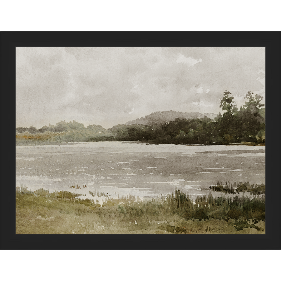 SA032-LAKESIDE Hand framed in a matte black frame. Finished Size: W 13.25 in x H 10.25 in