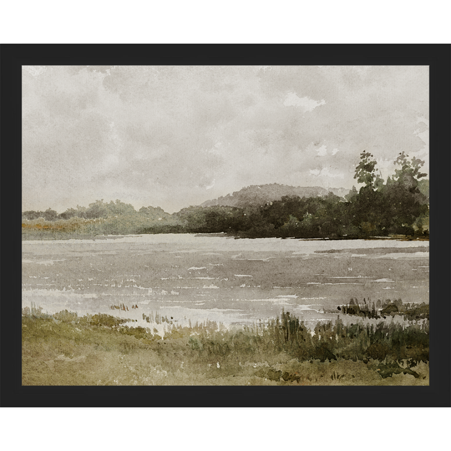 SA032-LAKESIDE Hand framed in a matte black frame. Finished Size: W 15.25 in x H 12.25 in