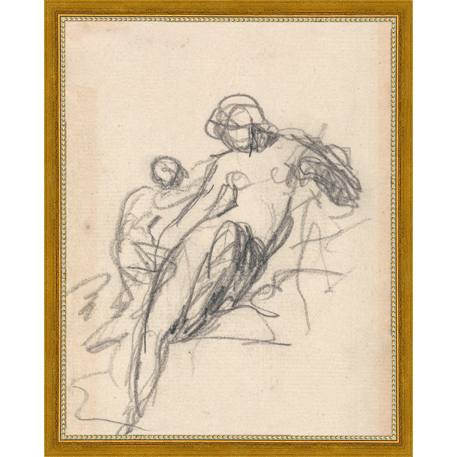 SA034-CHARCOAL MOTHER & CHILD Hand framed in a transitional gold frame. Finished Size: W 12.25 in x H 15.25 in