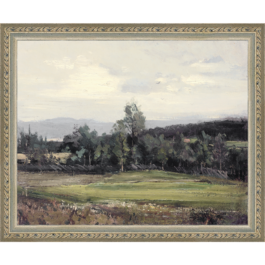 SA059-SUMMER DELL Hand framed in an ornate dark silver frame. Finished Size: W 11.25 in x H 9.25 in