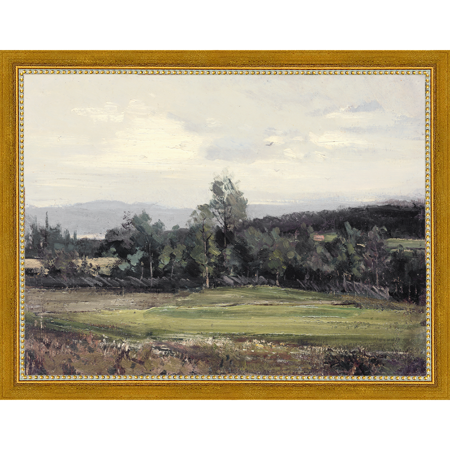 SA059-SUMMER DELL Hand framed in a transitional gold frame. Finished Size: W 13.25 in x H 10.25 in