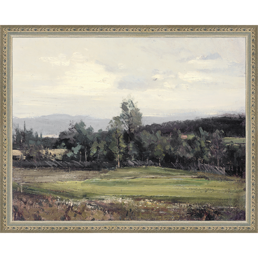 SA059-SUMMER DELL Hand framed in an ornate dark silver frame. Finished Size: W 15.25 in x H 12.25 in