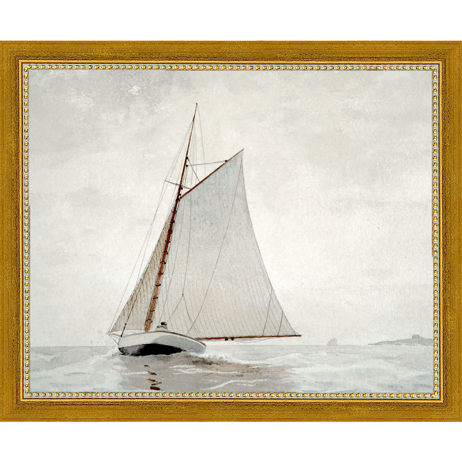 SA060-FULL SAIL Hand framed in a transitional gold frame. Finished Size: W 11.25 in x H 9.25 in