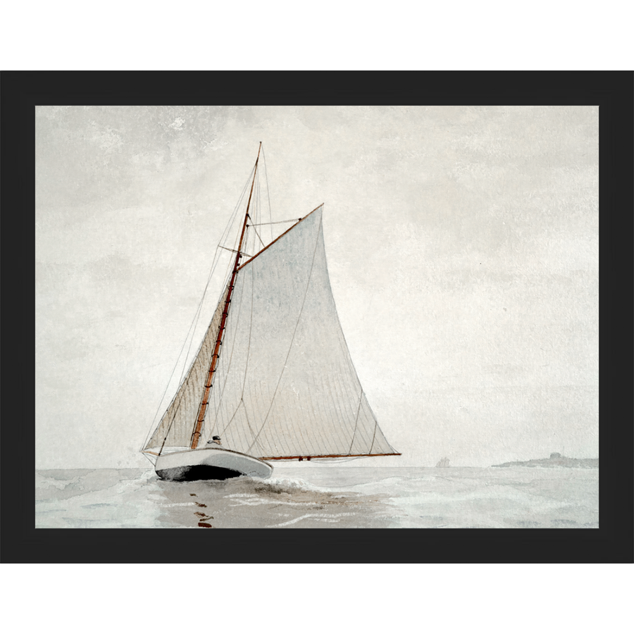 SA060-FULL SAIL Hand framed in a matte black frame. Finished Size: W 13.25 in x H 10.25 in