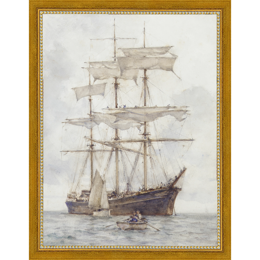 SA065-BARQUE Hand framed in a transitional gold frame. Finished Size: W 10.25 in x H 13.25 in