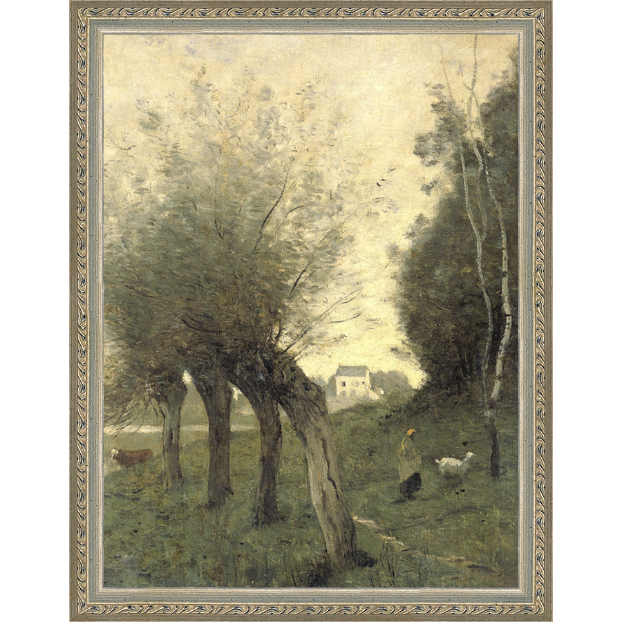 SA066-MEADOW'S EDGE Hand framed in an ornate dark silver frame. Finished Size: W 10.25 in x H 13.25 in