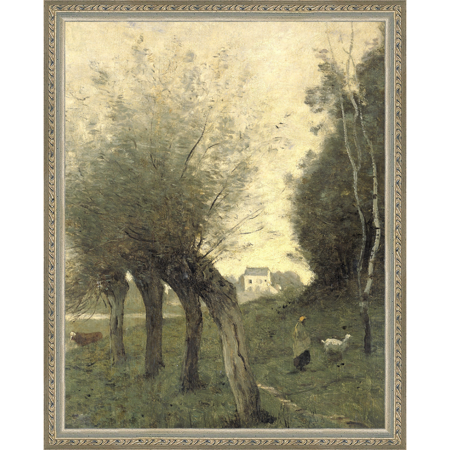 SA066-MEADOW'S EDGE Hand framed in an ornate dark silver frame. Finished Size: W 12.25 in x H 15.25 in
