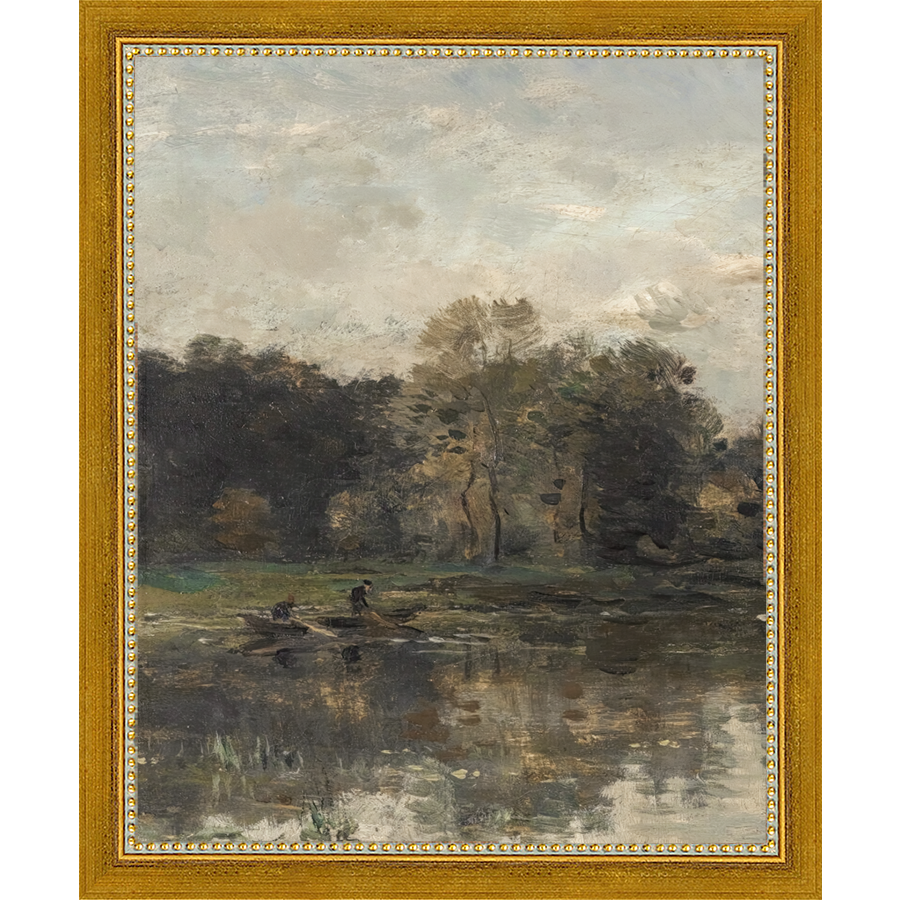 SA068-LAKE TRIPTYCH I (LEFT) Hand framed in a transitional gold frame. Finished Size: W 9.25 in x H 11.25 in