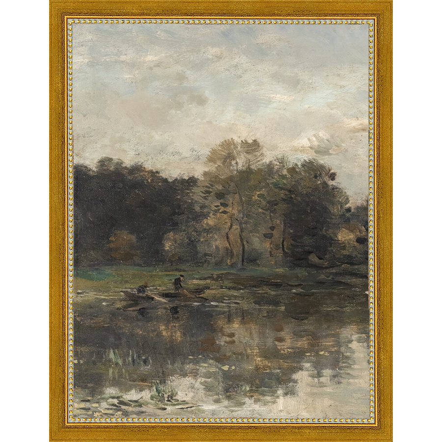 SA068-LAKE TRIPTYCH I (LEFT) Hand framed in a transitional gold frame. Finished Size: W 10.25 in x H 13.25 in