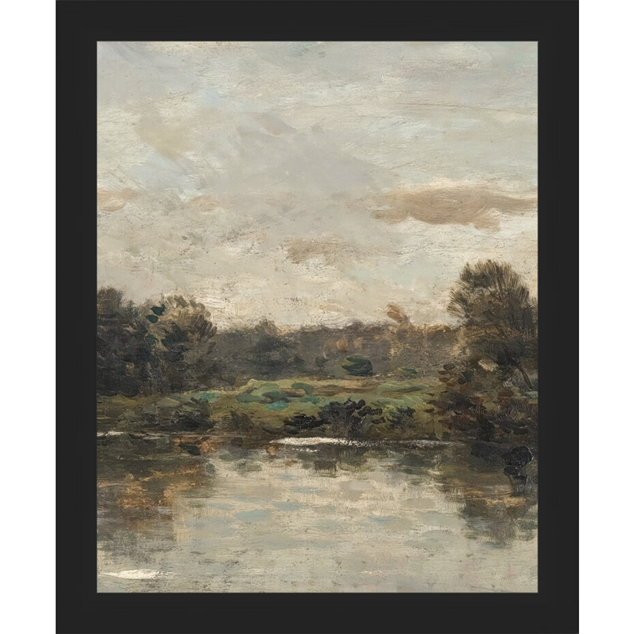 SA069-LAKE TRIPTYCH II (CENTER) Hand framed in a matte black frame. Finished Size: W 9.25 in x H 11.25 in