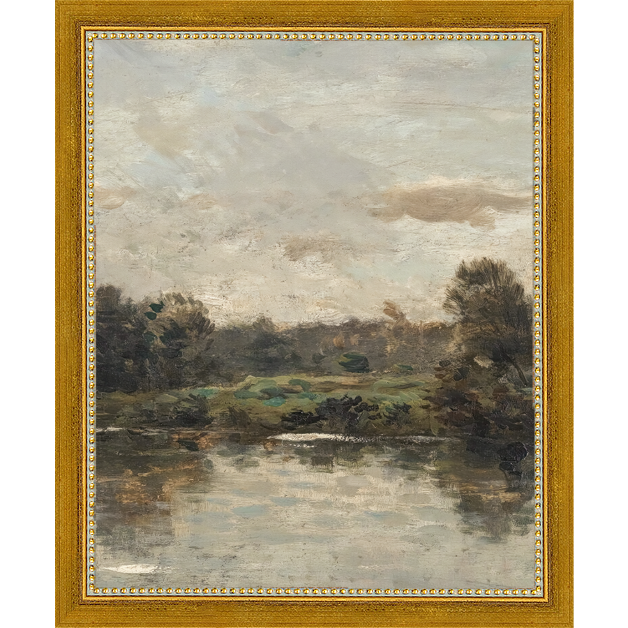 SA069-LAKE TRIPTYCH II (CENTER) Hand framed in a transitional gold frame. Finished Size: W 9.25 in x H 11.25 in