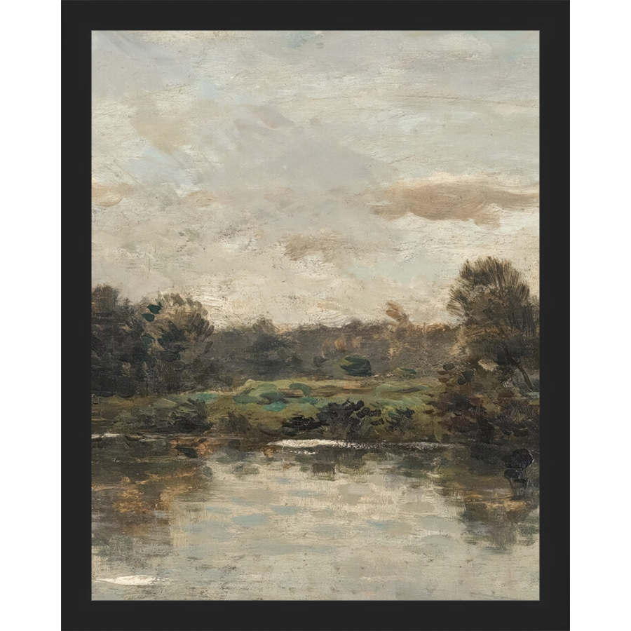 SA069-LAKE TRIPTYCH II (CENTER) Hand framed in a matte black frame. Finished Size: W 12.25 in x H 15.25 in