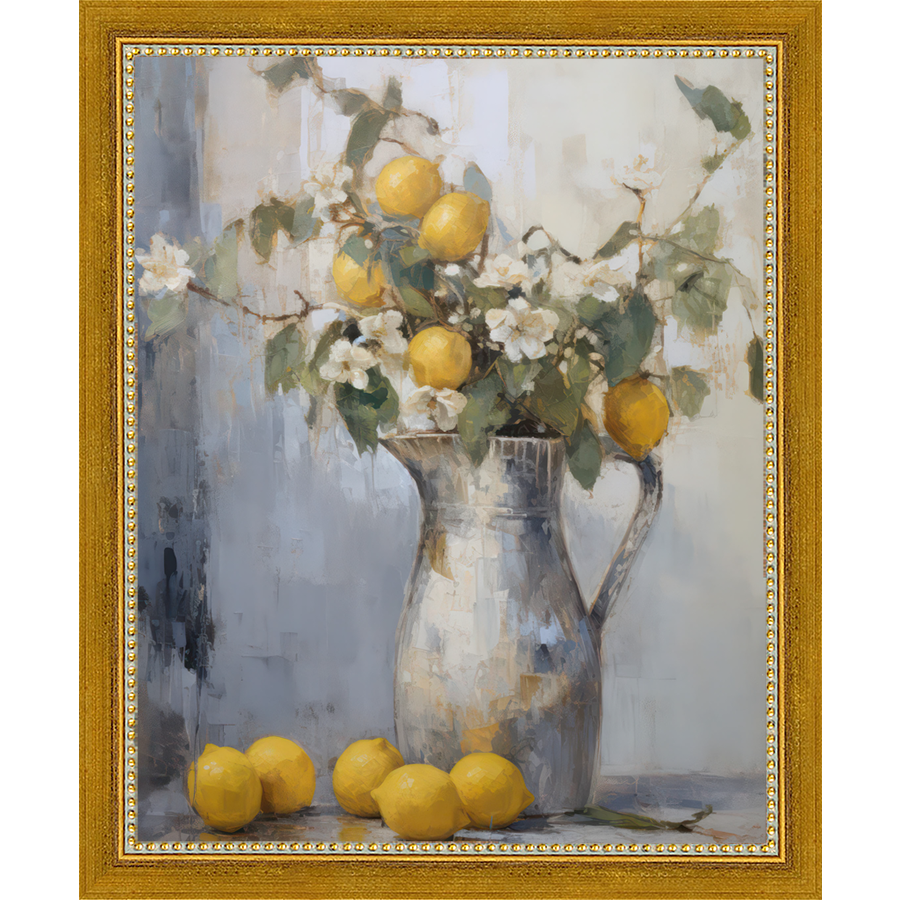 SA073-FRESH LEMONS Hand framed in a transitional gold frame. Finished Size: W 9.25 in x H 11.25 in