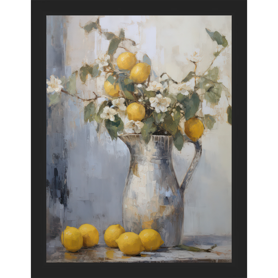 SA073-FRESH LEMONS Hand framed in a matte black frame. Finished Size: W 10.25 in x H 13.25 in