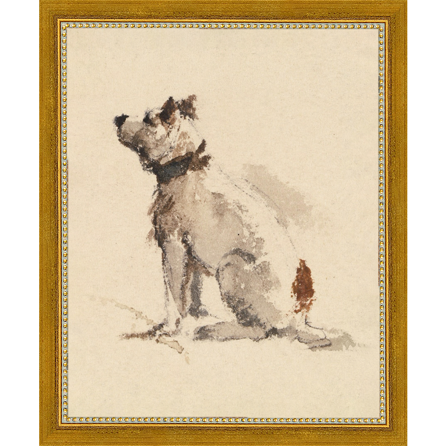 SA077-DOG I Hand framed in a transitional gold frame. Finished Size: W 9.25 in x H 11.25 in