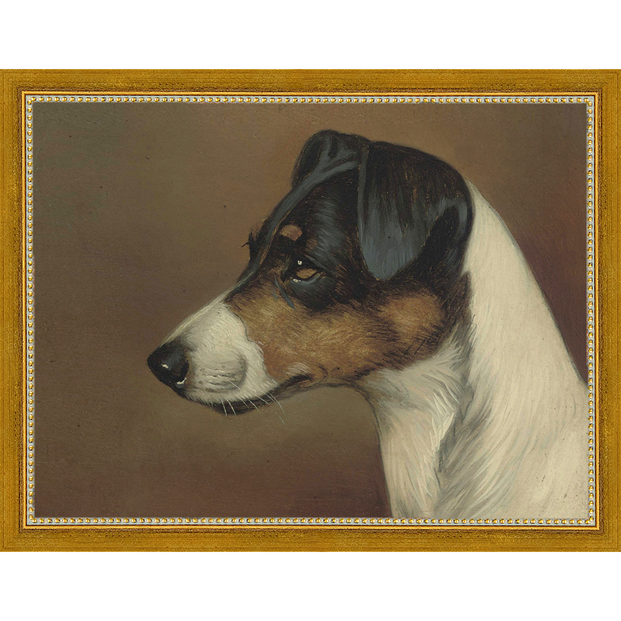 SA080-DOG II Hand framed in a transitional gold frame. Finished Size: W 13.25 in x H 10.25 in