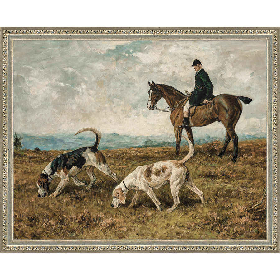 SA088-ON THE HUNT Hand framed in an ornate dark silver frame. Finished Size: W 15.25 in x H 12.25 in