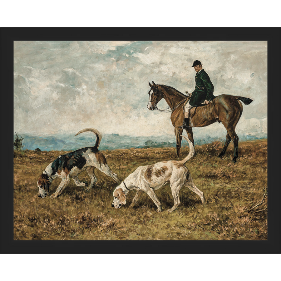 SA088-ON THE HUNT Hand framed in a matte black frame. Finished Size: W 15.25 in x H 12.25 in