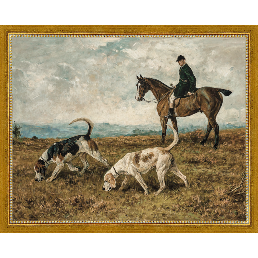 SA088-ON THE HUNT Hand framed in a transitional gold frame. Finished Size: W 15.25 in x H 12.25 in