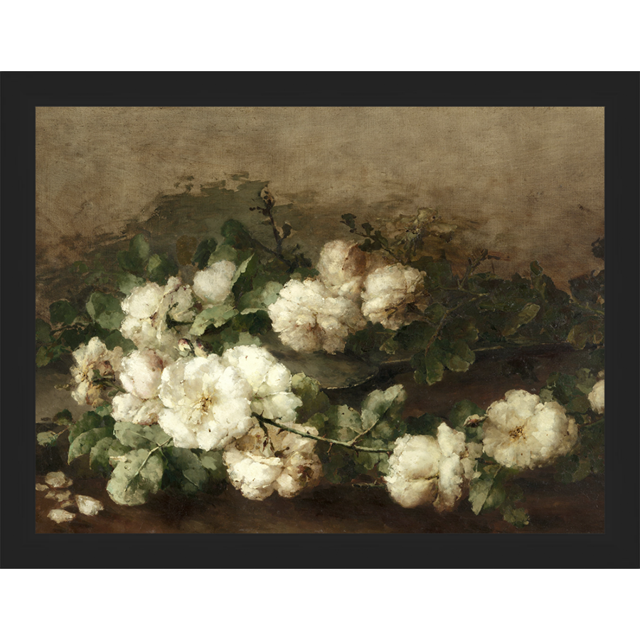 SA091-WHITE FLORAL STUDY Hand framed in a matte black frame. Finished Size: W 13.25 in x H 10.25 in