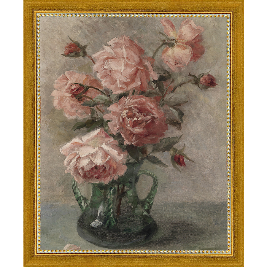 SA096-PINK FLORAL STUDY Hand framed in a transitional gold frame. Finished Size: W 9.25 in x H 11.25 in