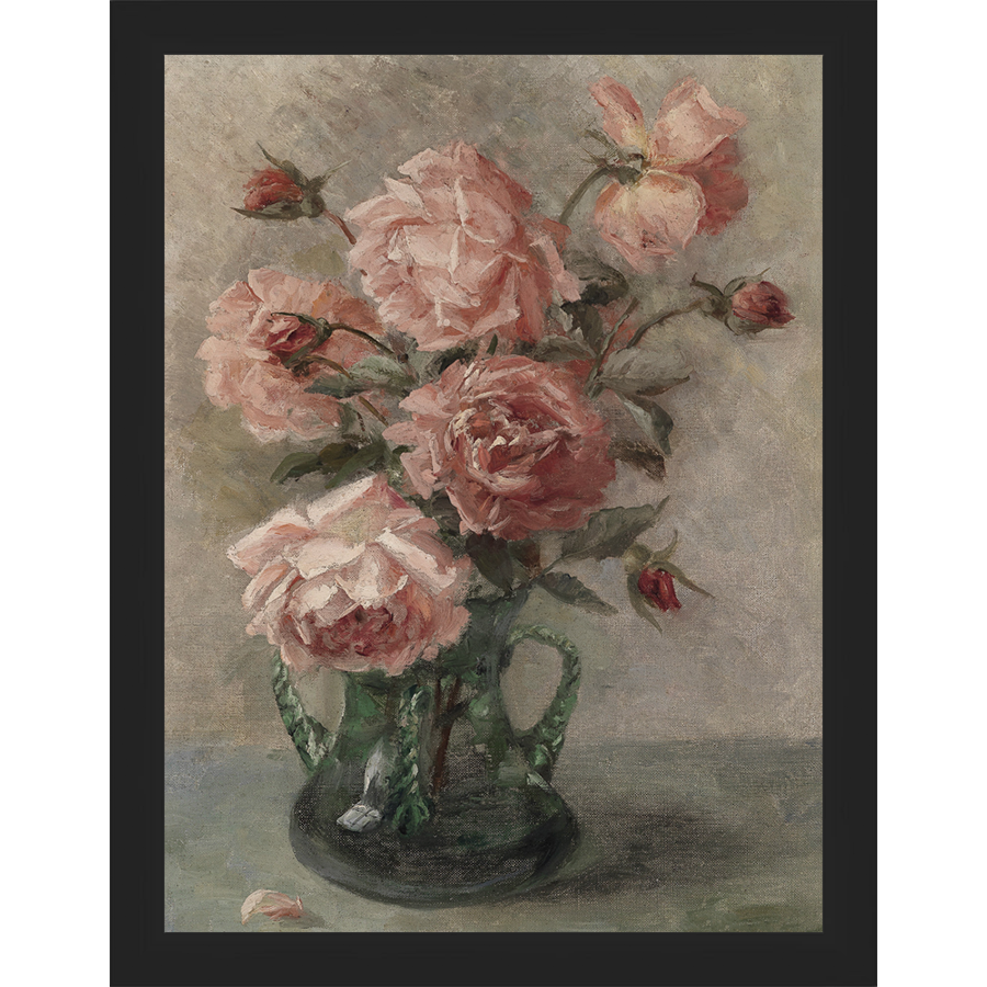 SA096-PINK FLORAL STUDY Hand framed in a matte black frame. Finished Size: W 10.25 in x H 13.25 in