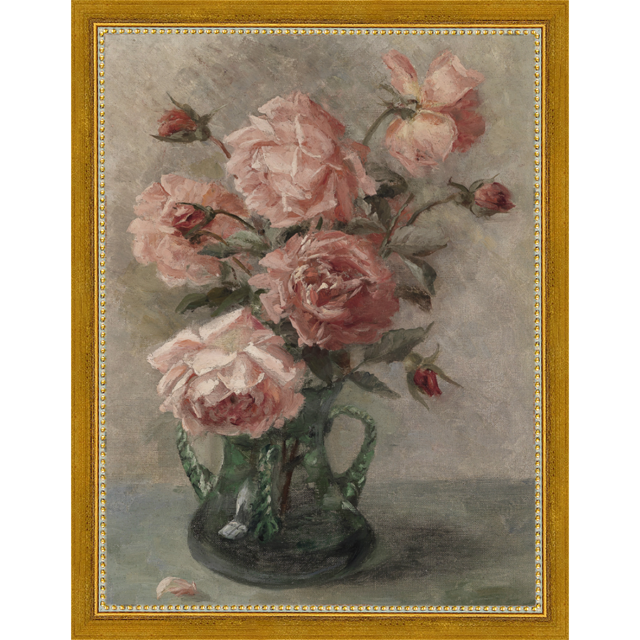 SA096-PINK FLORAL STUDY Hand framed in a transitional gold frame. Finished Size: W 10.25 in x H 13.25 in