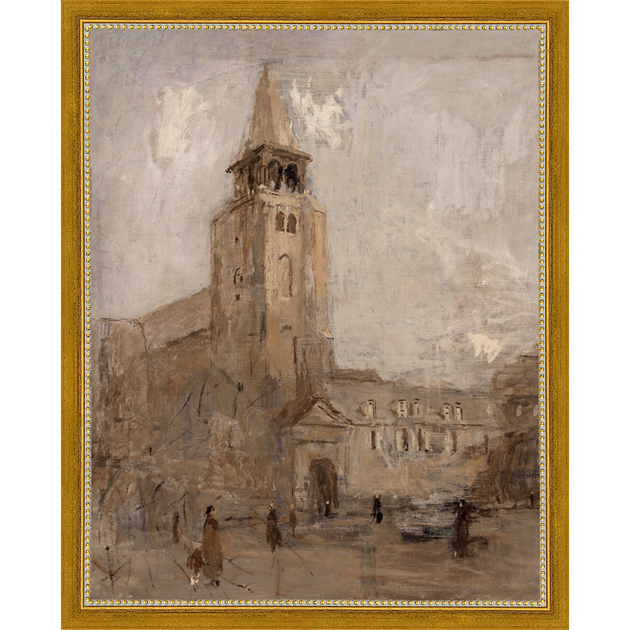 SA106-CHURCH TOWER Hand framed in a transitional gold frame. Finished Size: W 12.25 in x H 15.25 in